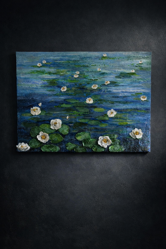 Waterlilies 3D Sculptural Canvas | Monet Inspired | Original Acrylic Art (100×75cm)
