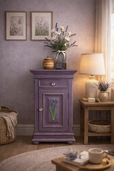 SOLD - Lavender Bloom, Hand Painted Cabinet