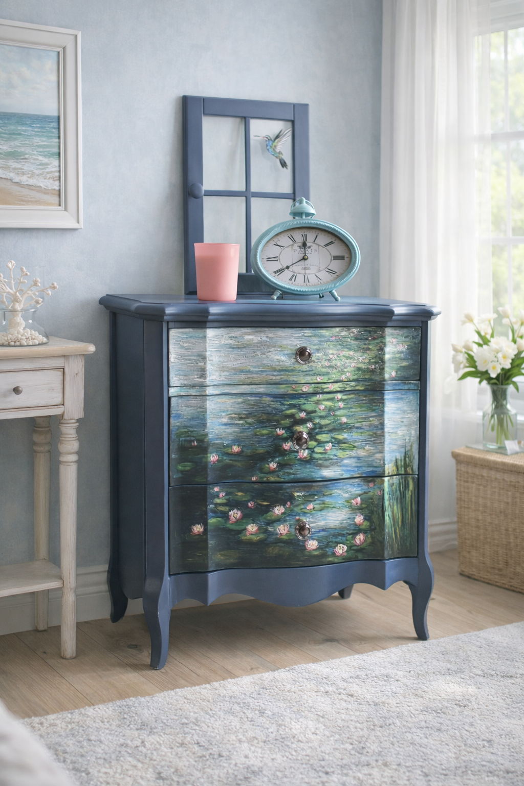 SOLD Waterlilies Bombe Chest - Hand Painted - Original Art
