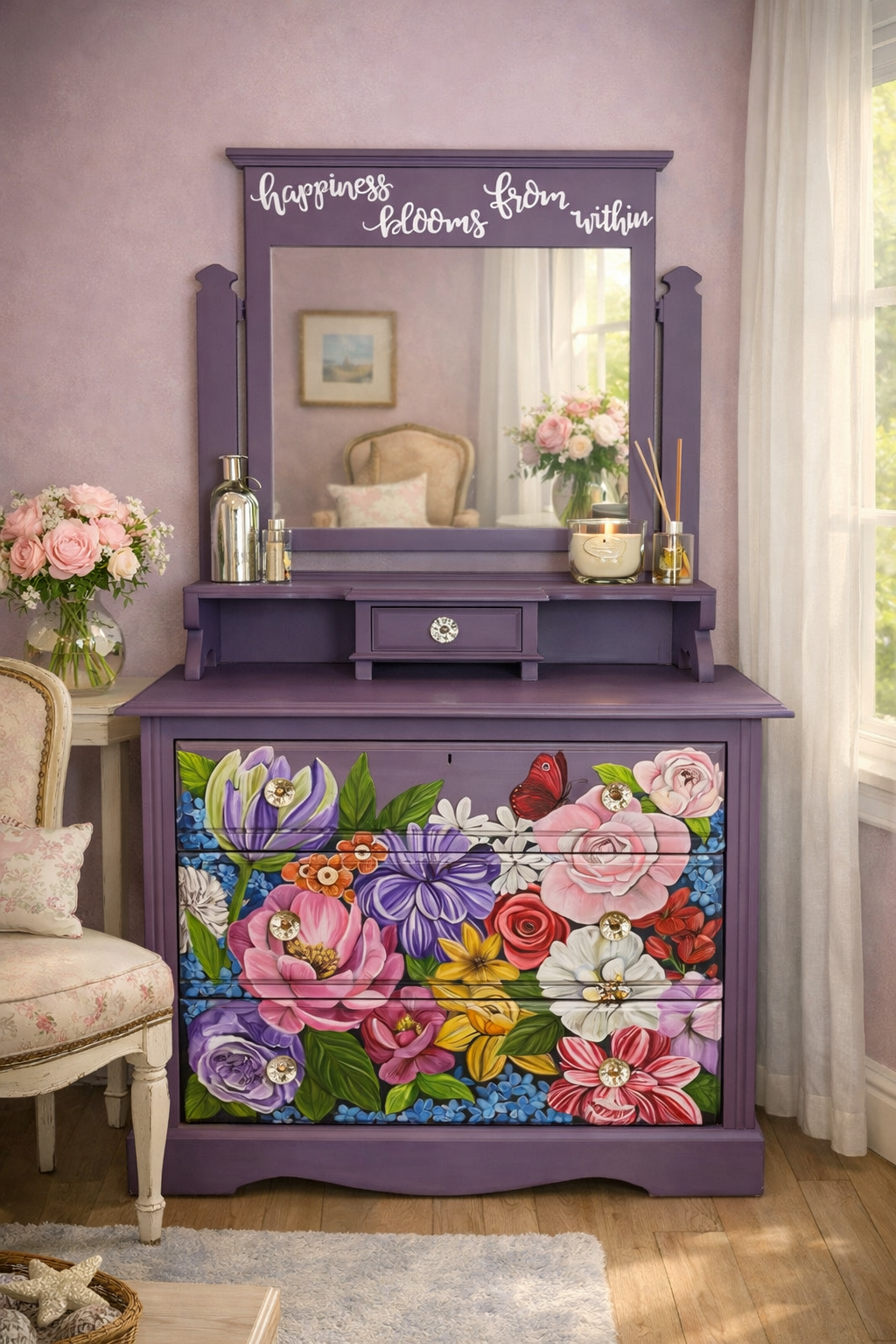 SOLD - Wendy Floral Dresser, Hand Painted - Original Design by JK