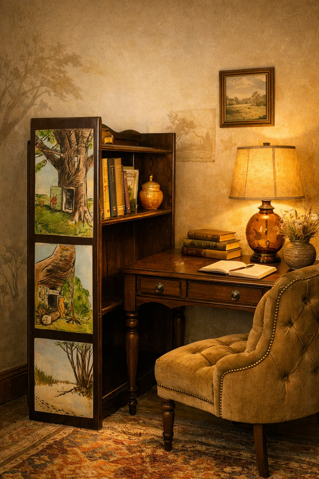 COMMISSION - Winnie‑the‑Pooh Storybook Bookcase — A Hand‑Painted Tribute to E.H. Shepard’s Classic Illustrations