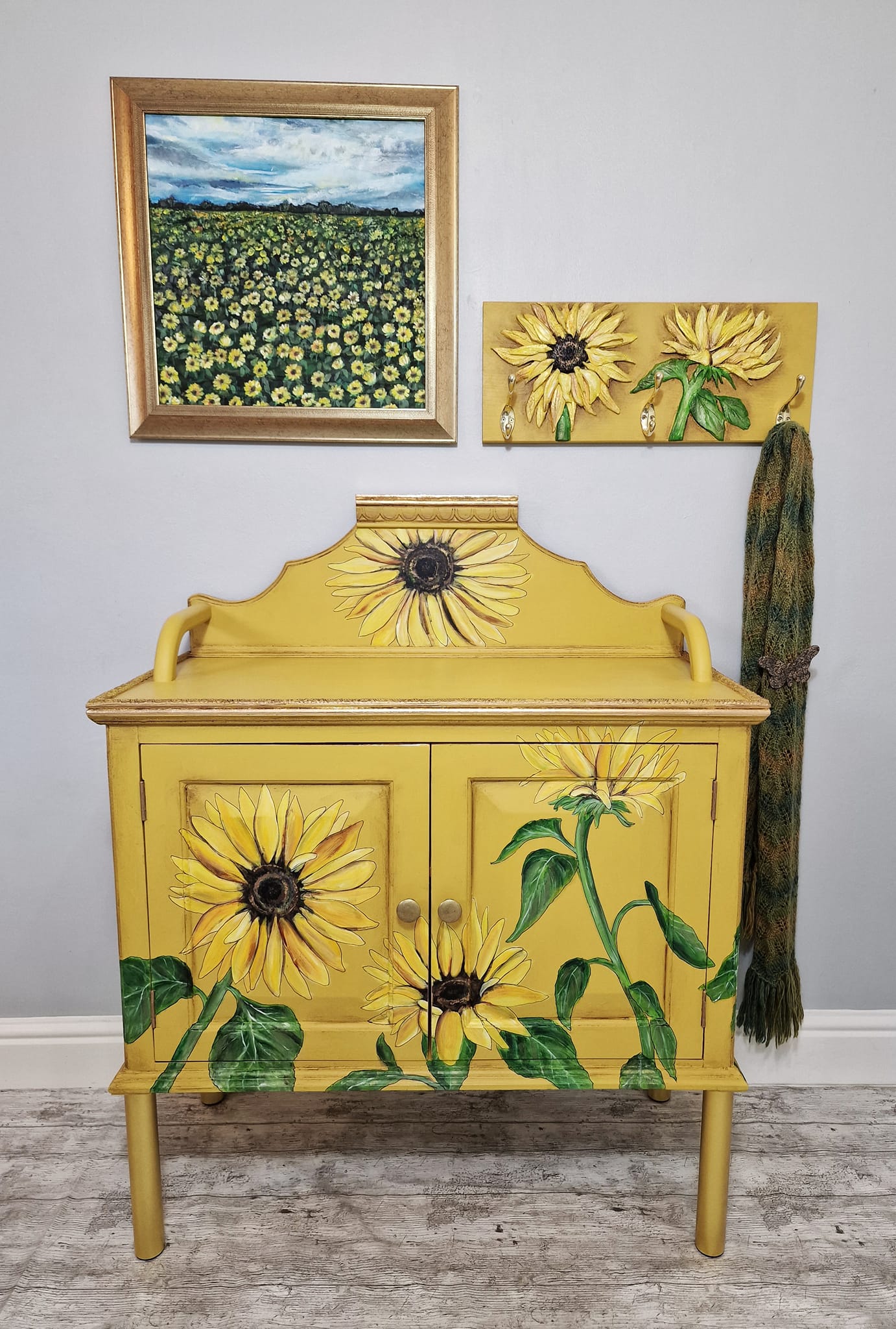 SOLD “Miss Minton” – Hand‑Painted Sunflower Cupboard Inspired by Van Gogh