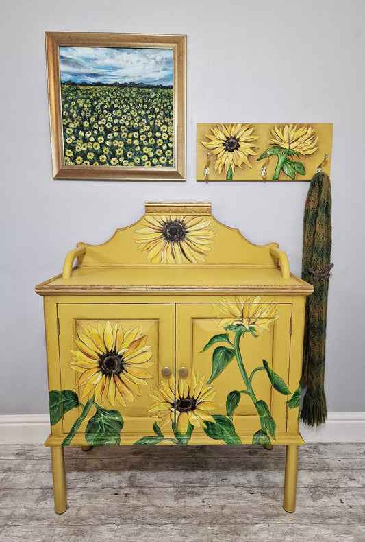 SOLD “Miss Minton” – Hand‑Painted Sunflower Cupboard Inspired by Van Gogh