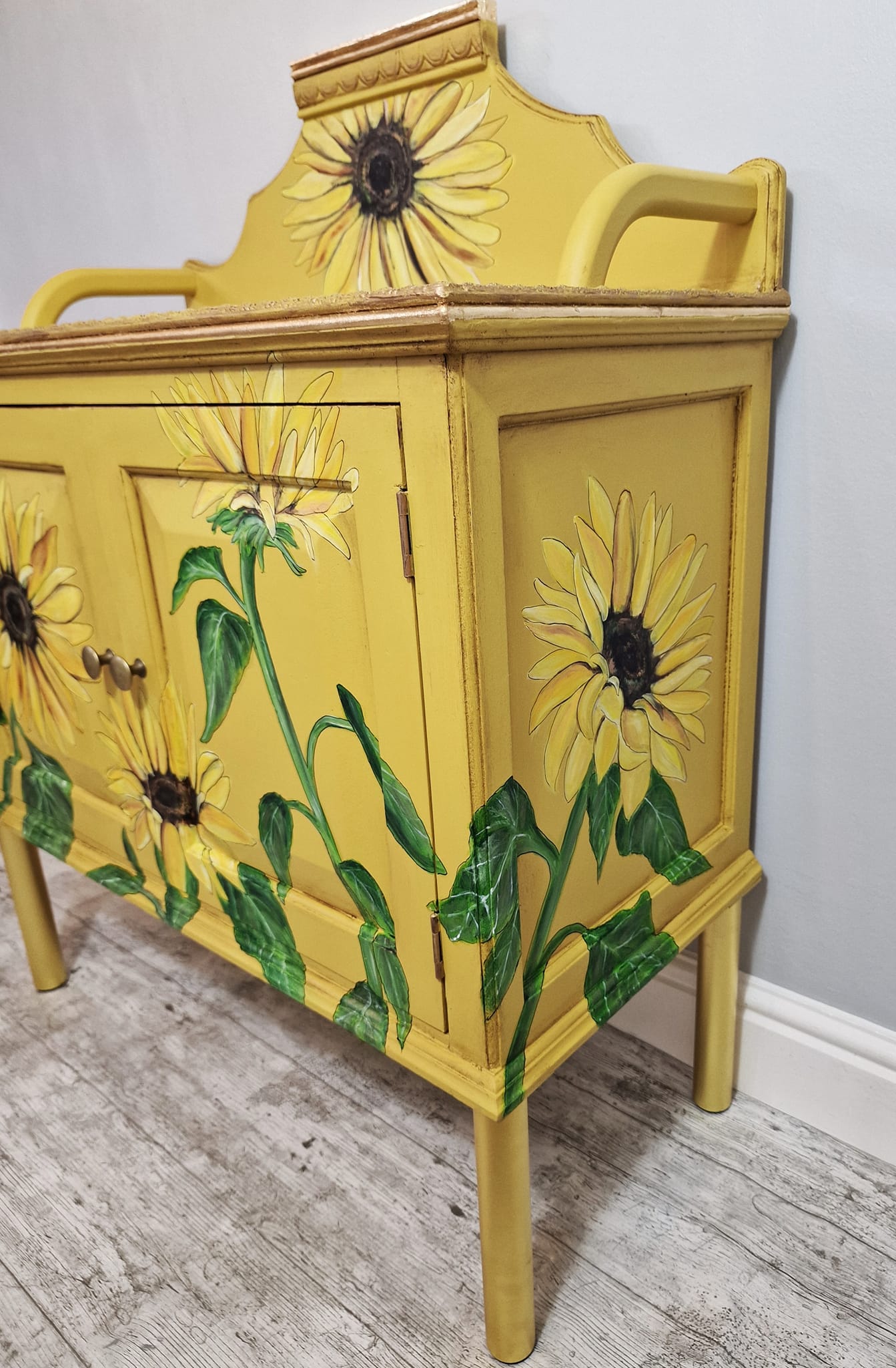 SOLD “Miss Minton” – Hand‑Painted Sunflower Cupboard Inspired by Van Gogh