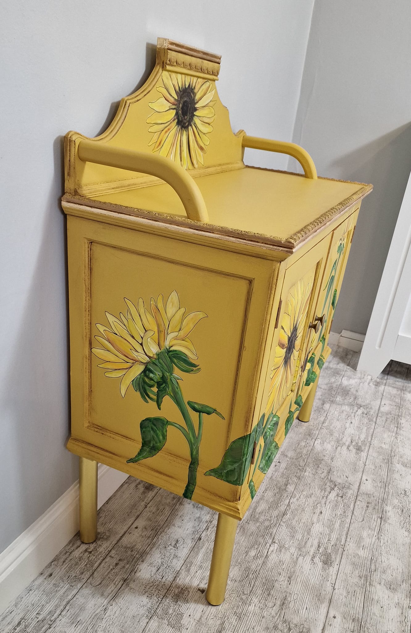 SOLD “Miss Minton” – Hand‑Painted Sunflower Cupboard Inspired by Van Gogh