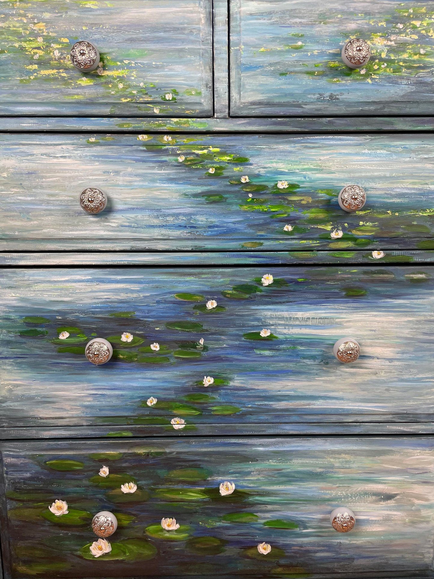 COMMISSION “Waterlilies” – Monet‑Inspired Hand‑Painted Furniture Set