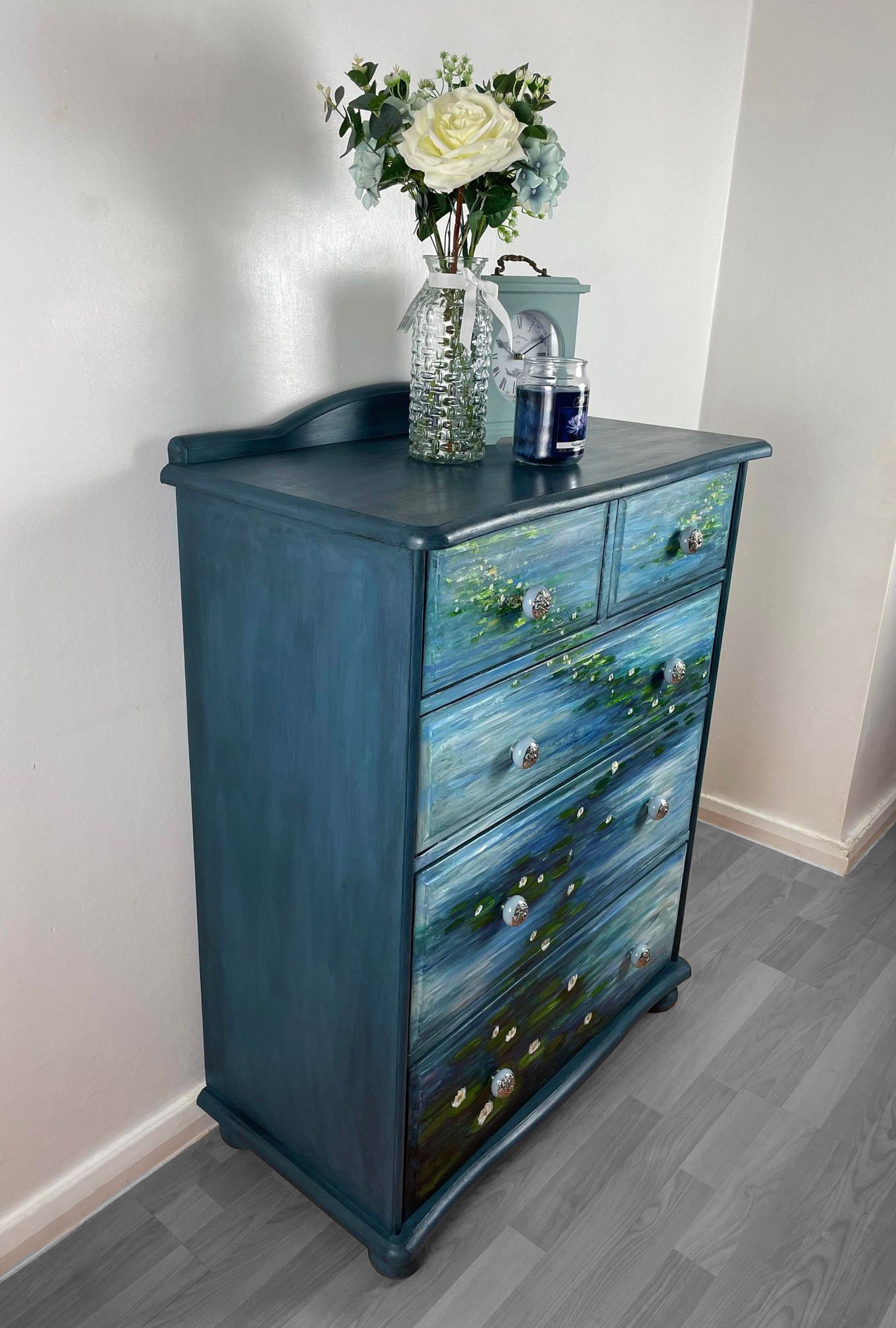 COMMISSION “Waterlilies” – Monet‑Inspired Hand‑Painted Furniture Set