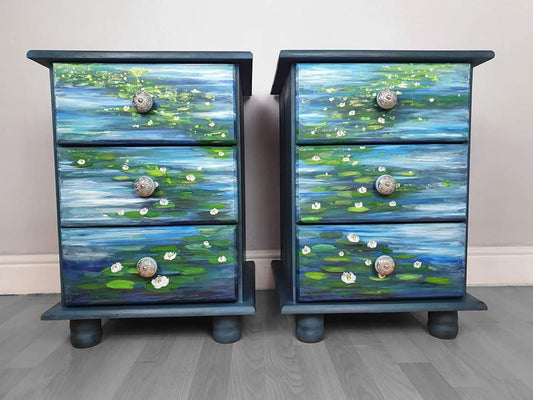 SOLD “Waterlilies” – Monet‑Inspired Hand‑Painted Furniture Set