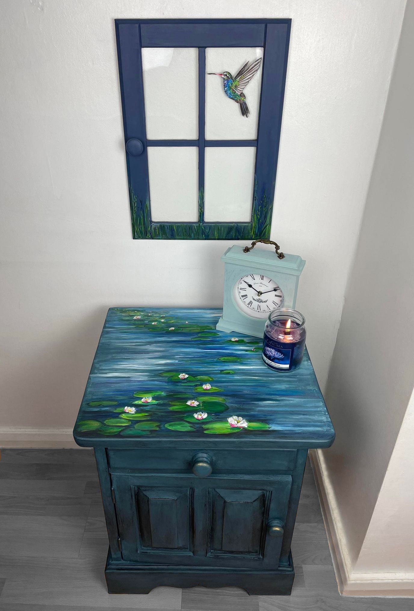COMMISSION “Waterlilies” – Monet‑Inspired Hand‑Painted Furniture Set