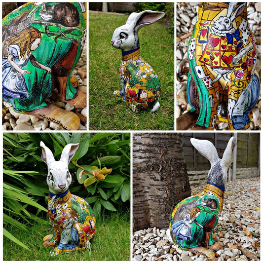 COMMISSION White Rabbit Ornament — Alice in Wonderland Story Collage
