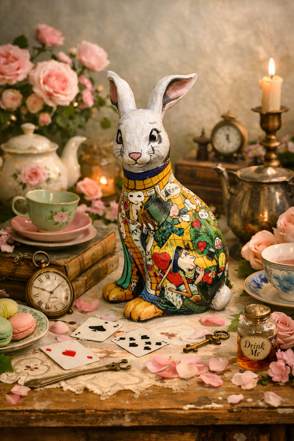 COMMISSION White Rabbit Ornament — Alice in Wonderland Story Collage