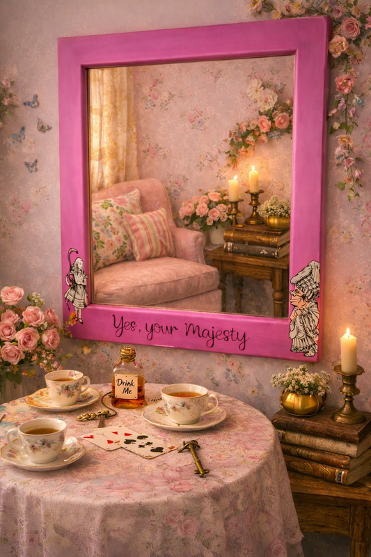 SOLD "Yes your Majesty" Mirror - Alice in Wonderland, Hand Painted